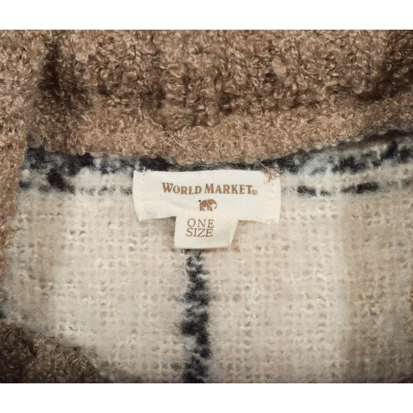 World Market Brown Windowpane Turtleneck Pullover Boucle Poncho Sweater One Size - Picture 4 of 4
